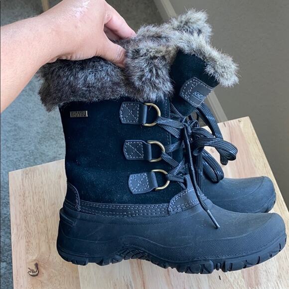 KHOMBU Slope winter boot faux fur black snow school chores size 6 warm commute - Picture 5 of 10